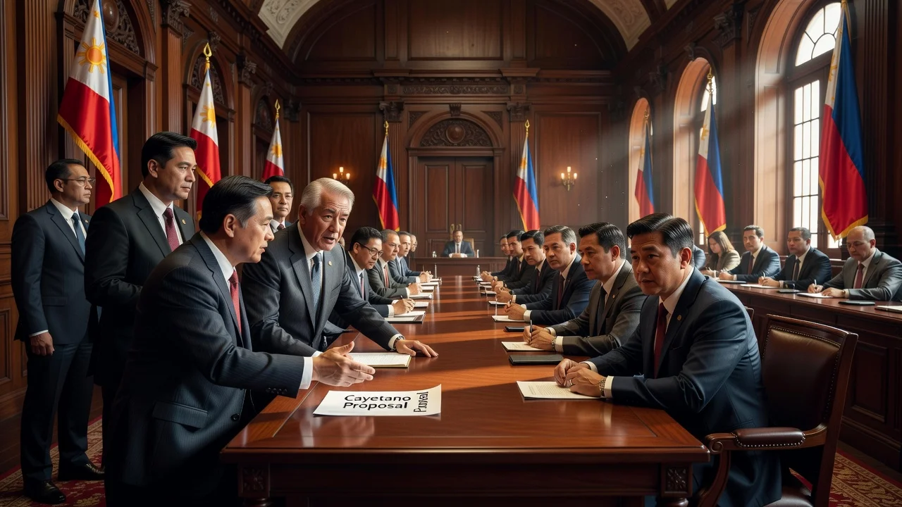 Illustration of Malacañang advising Gatchalian senators against Cayetano's Senate proposal