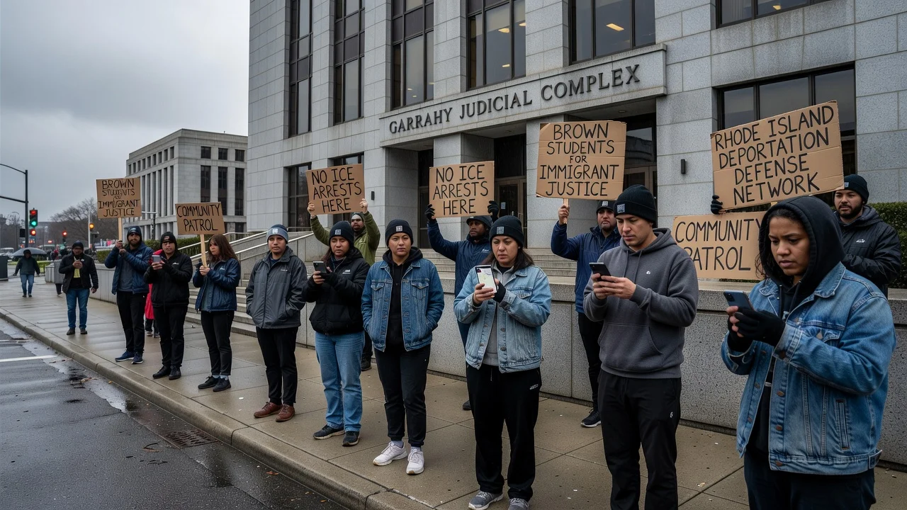 Volunteers monitoring a courthouse in Providence to deter ICE activity.