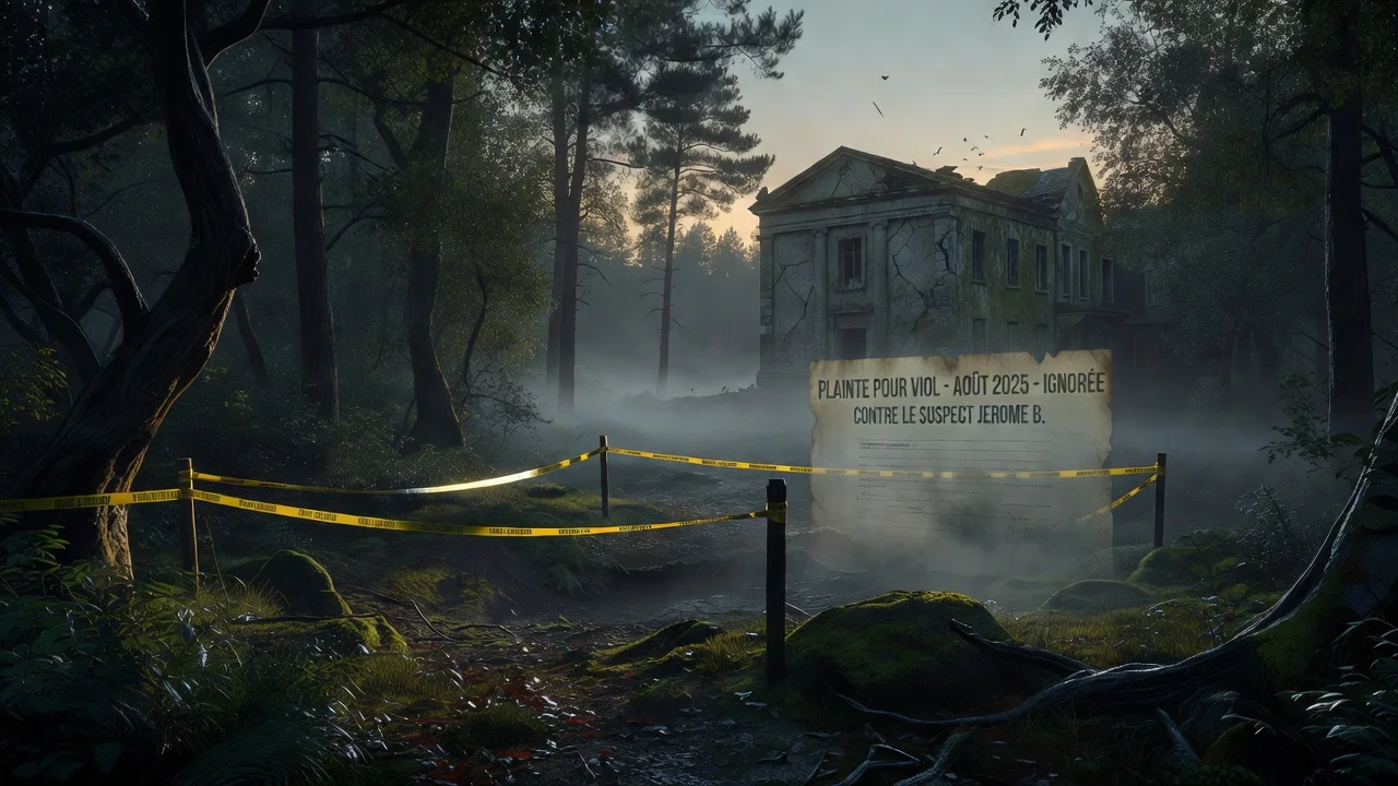 Somber rural crime scene image evoking the Lyhanna case and ignored complaint against the suspect