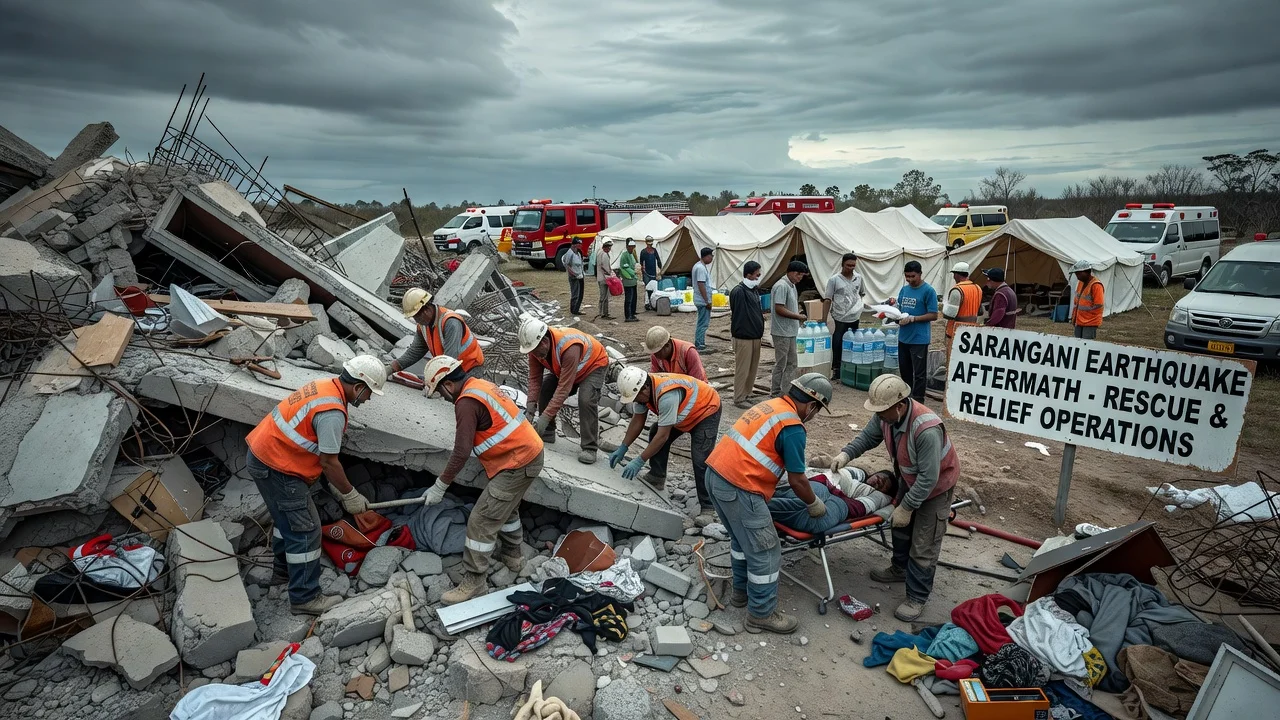 Rescue efforts amid damage from the magnitude 7.8 earthquake in Mindanao.