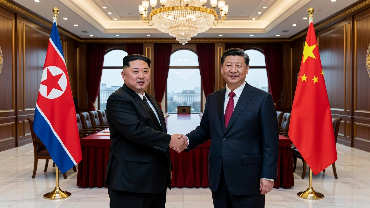 Kim Jong-un and Xi Jinping at a summit meeting in Pyongyang