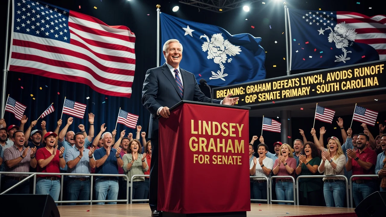 Senator Lindsey Graham celebrating his primary win in South Carolina.