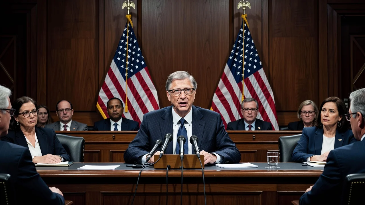 Bill Gates testifying before Congress about his meetings with Jeffrey Epstein.