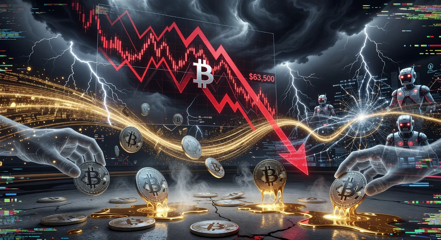Illustration of Bitcoin price drop amid capital shift to AI