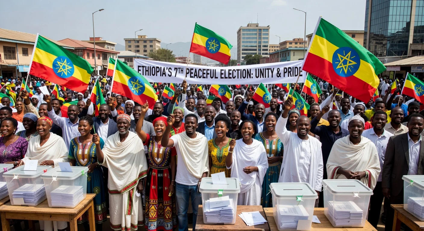 Ethiopian citizens celebrating the peaceful conclusion of the 7th general election in Addis Ababa.