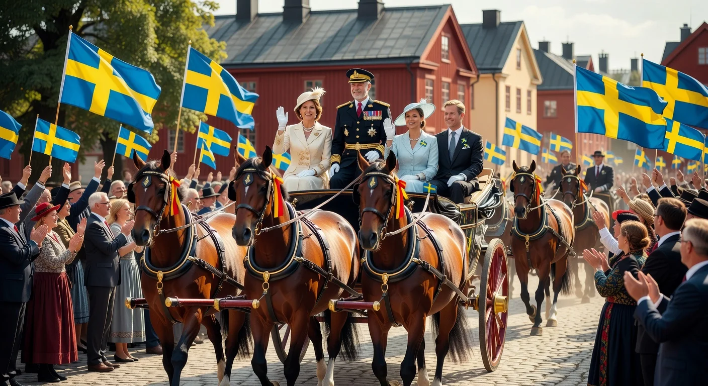 Swedish royal family in carriage procession at Skansen for National Day