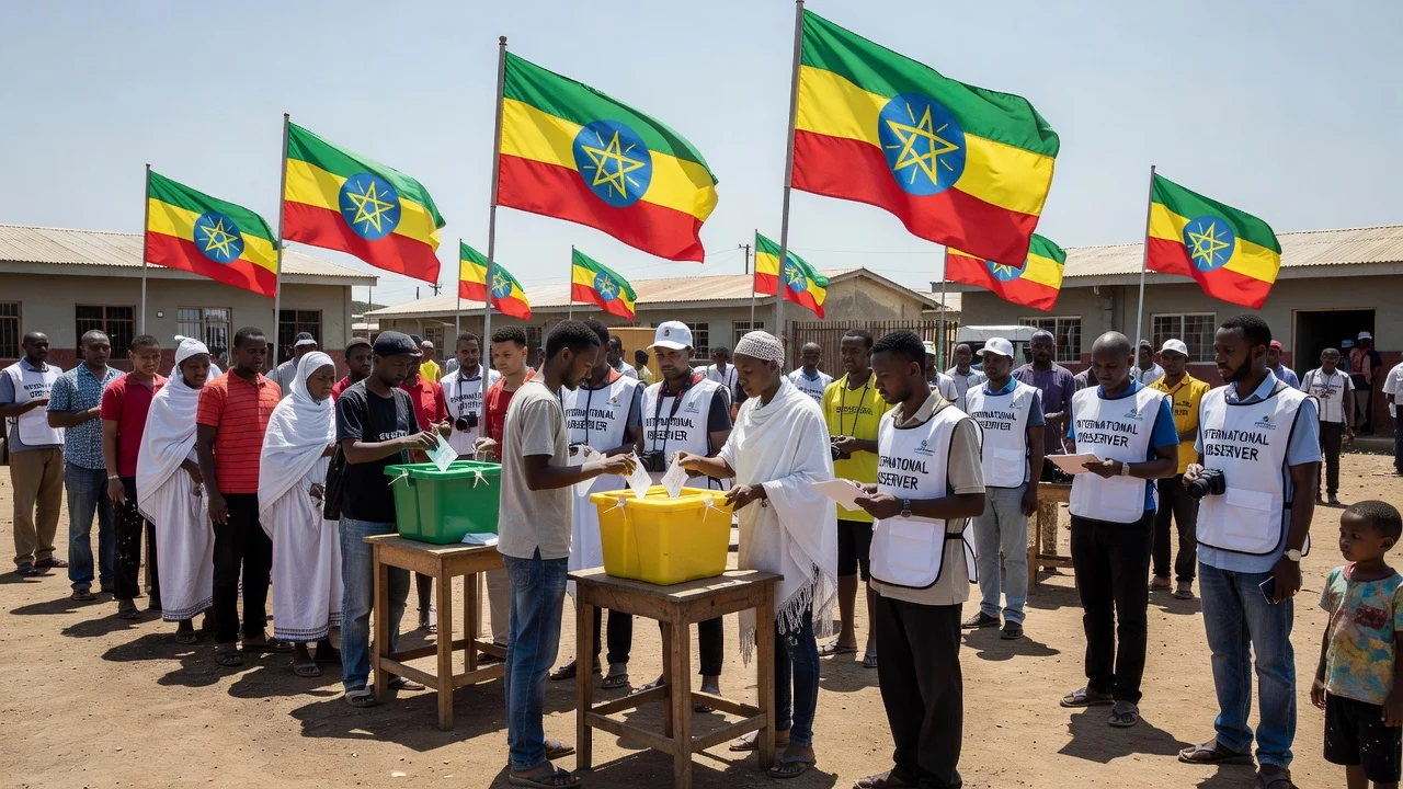 Ethiopian citizens participating in a peaceful general election at a polling station in Addis Ababa.