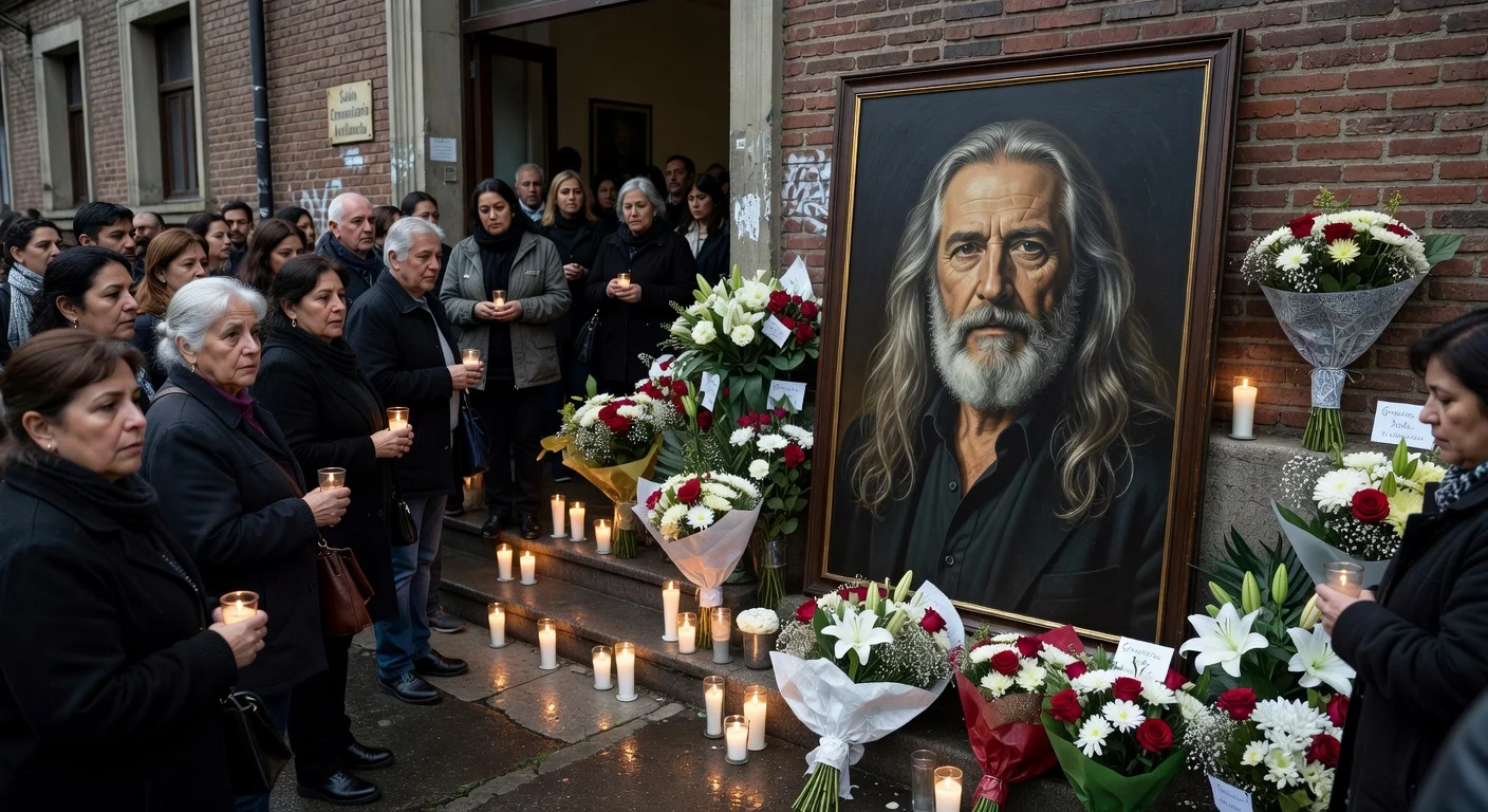 Illustration of the public wake for Indio Solari who passed away at 77.