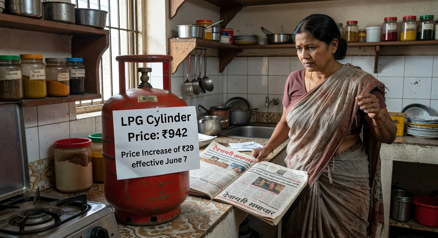Illustration of an LPG gas cylinder in Delhi with updated price after hike