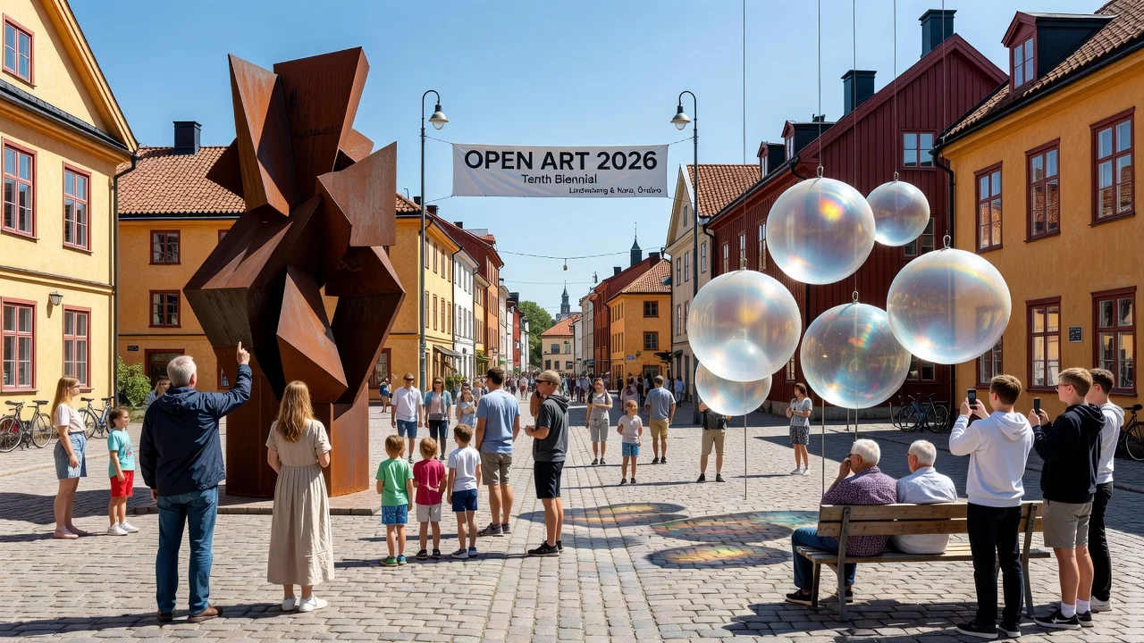 Visitors admiring art installations at the Open Art 2026 exhibition in Lindesberg and Nora.