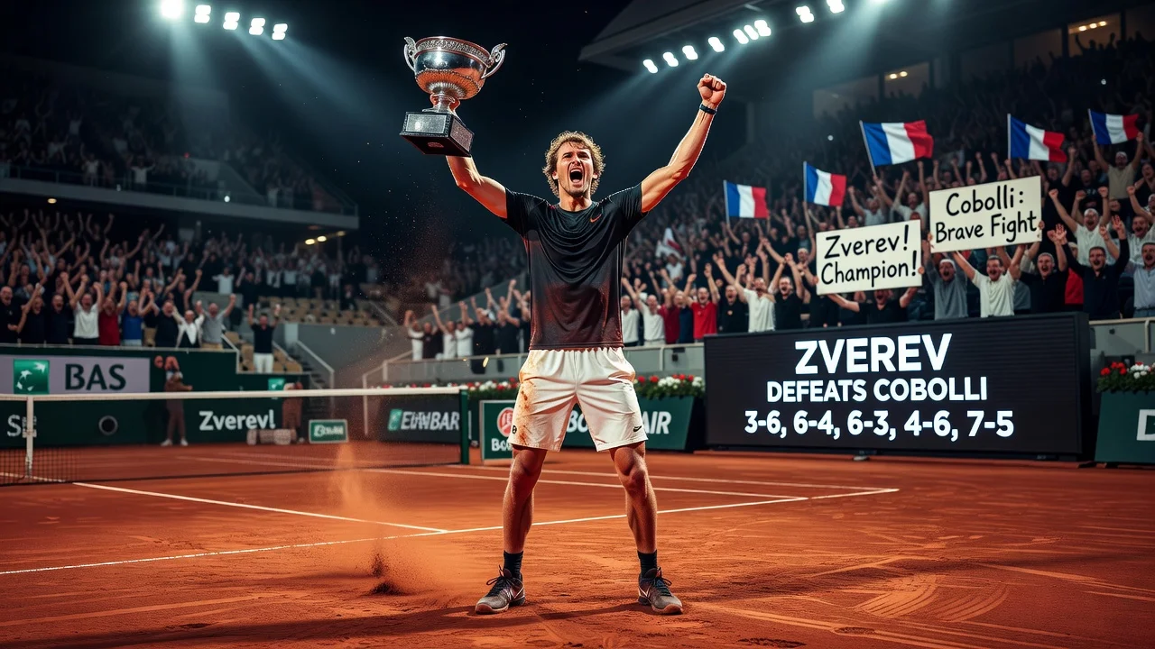 Alexander Zverev celebrating his Roland-Garros Grand Slam win on the clay court