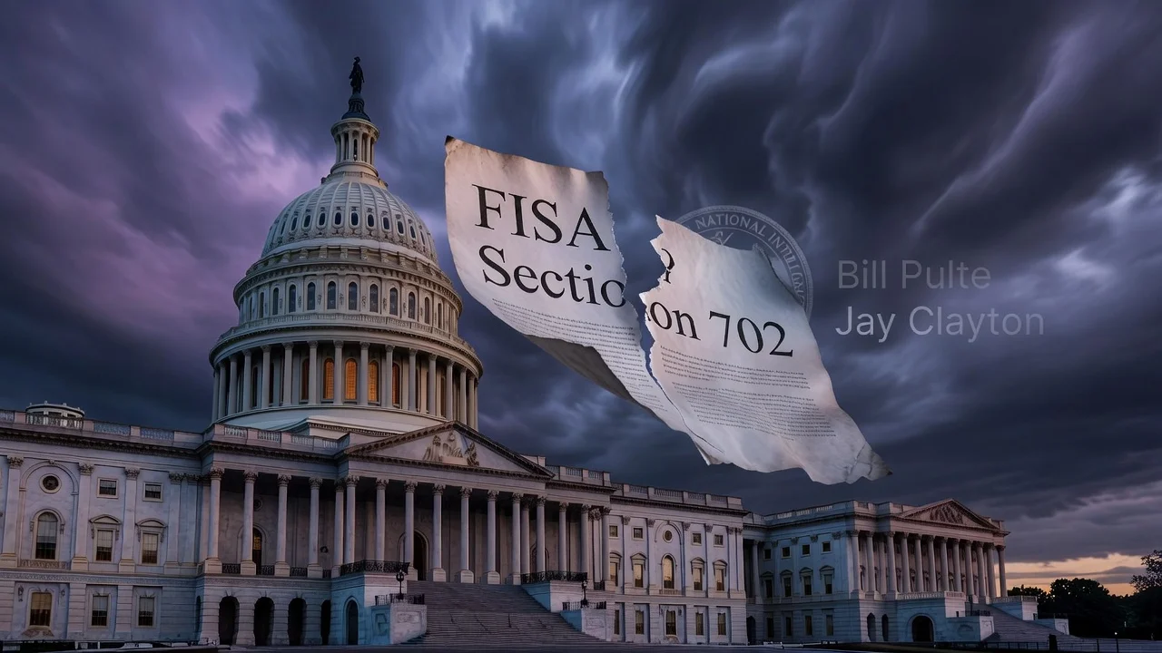 Dramatic realistic image of the US Capitol with a torn FISA 702 document, symbolizing its lapse amid DNI nomination disputes.