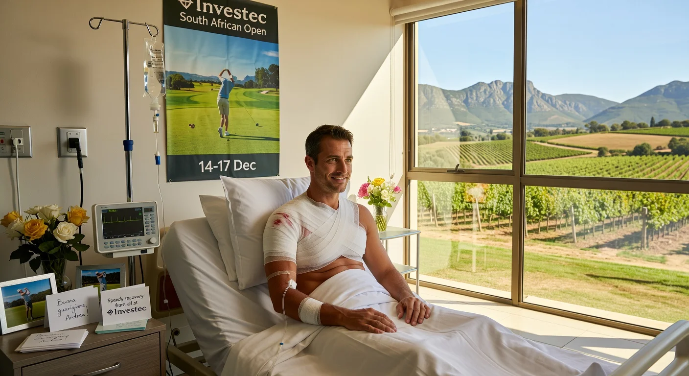 Andrea Pavan in hospital recovery after elevator fall in South Africa, for news article illustration.