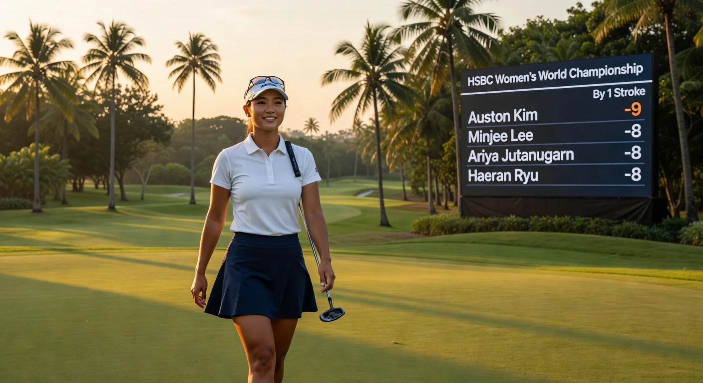 Auston Kim celebrates her one-shot lead after round two of the HSBC Women’s World Championship at Sentosa Golf Club in Singapore.
