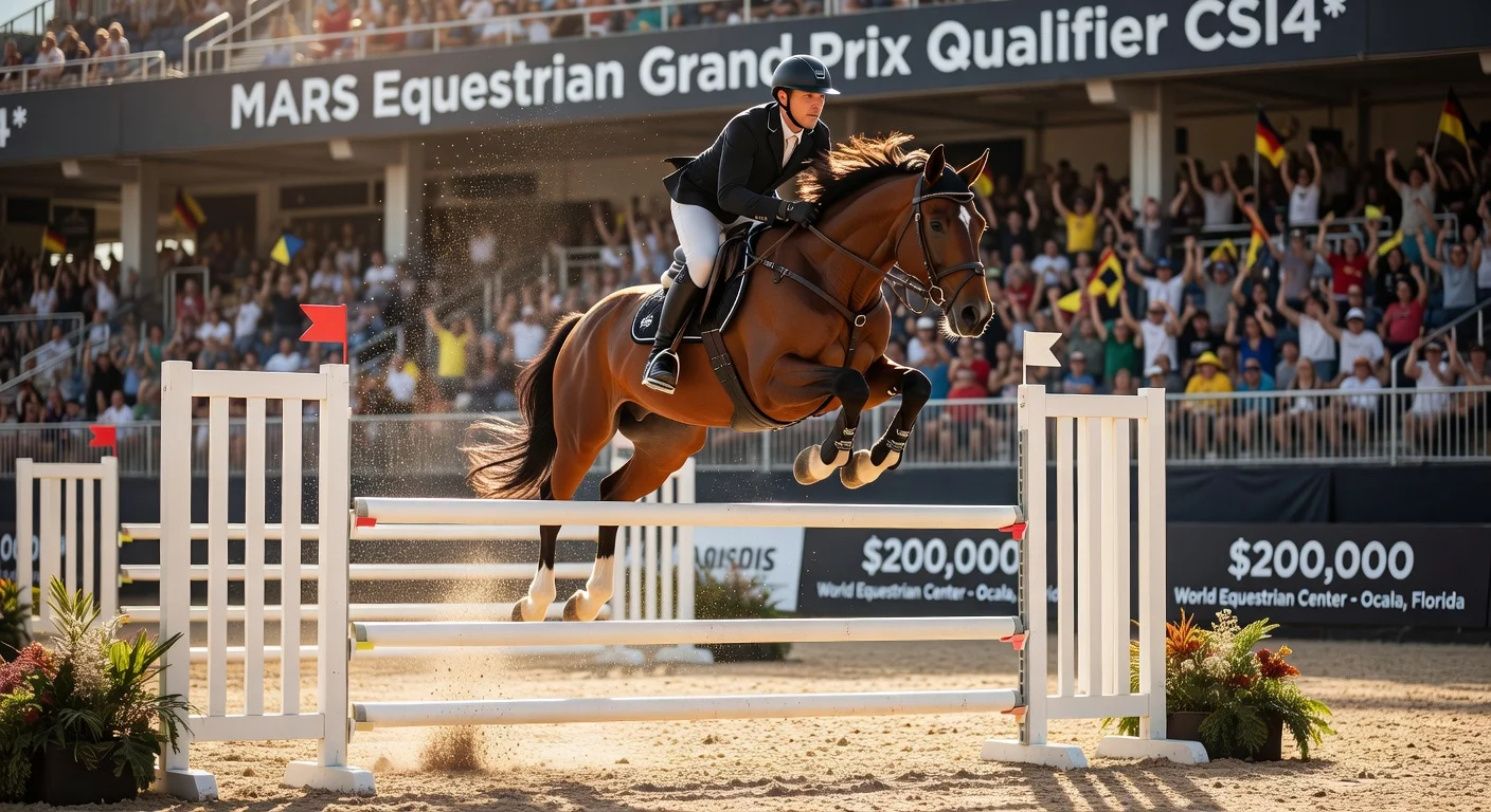 Christian Kukuk on Viki van Gogh clearing a jump to victory in the Grand Prix qualifier at World Equestrian Center, Ocala.