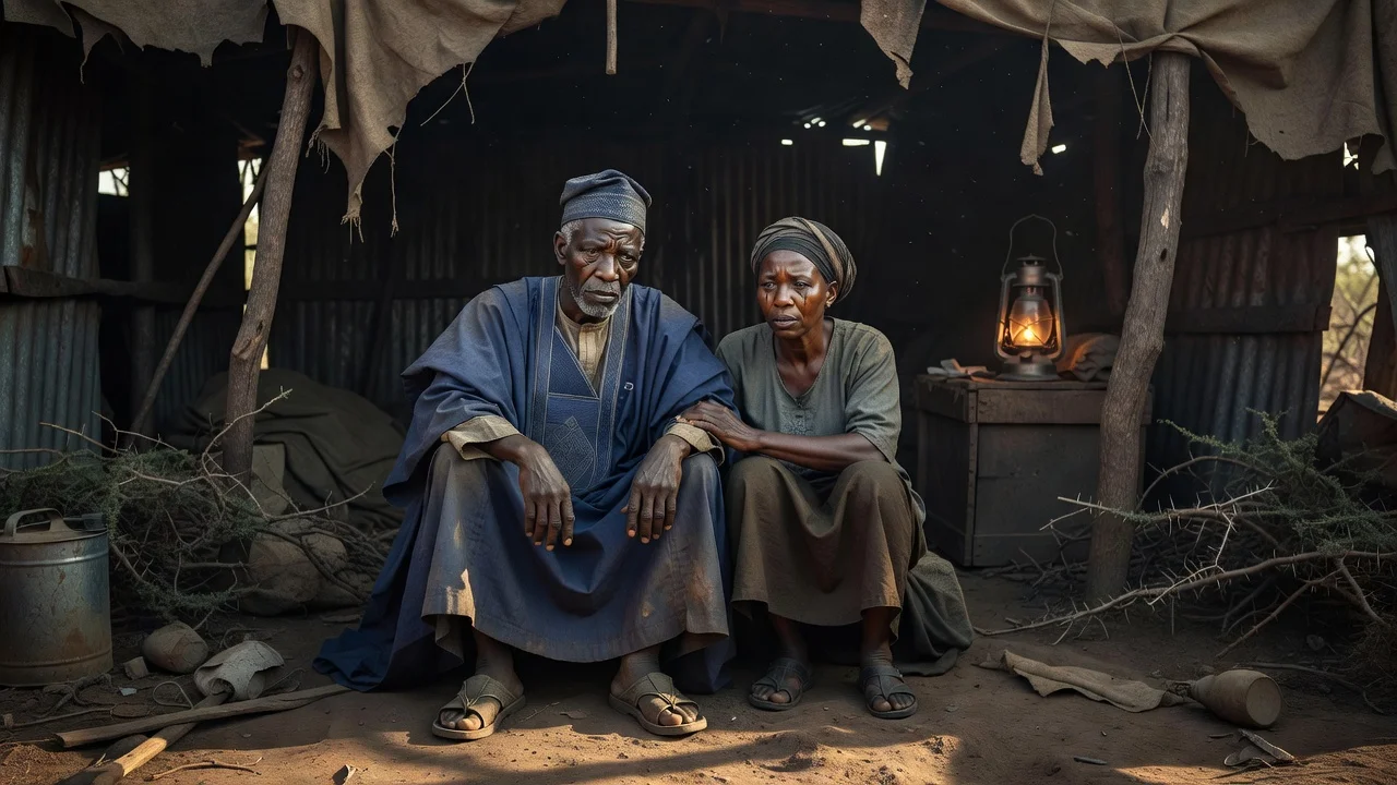 Illustration of retired Major General Abubakar Rabe and his wife in bandit captivity