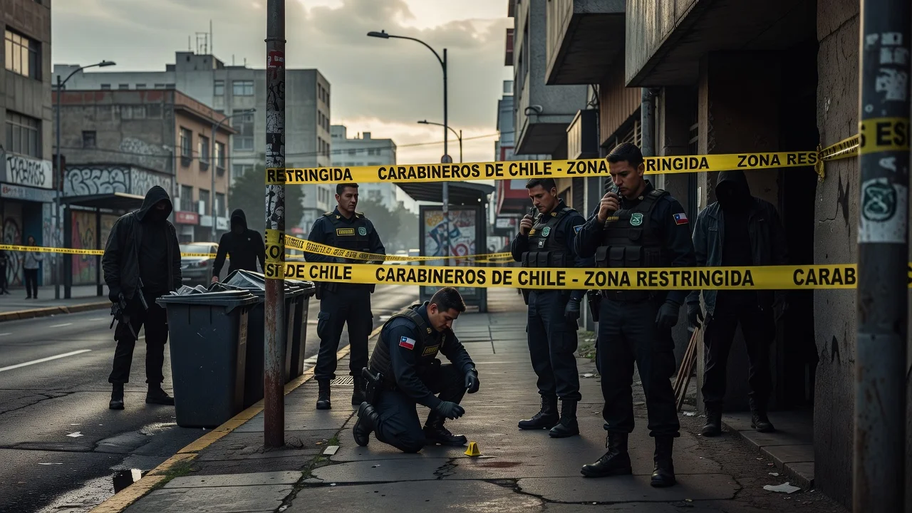 Chilean police at crime scene symbolizing debate over Tren de Aragua gang after leader's death