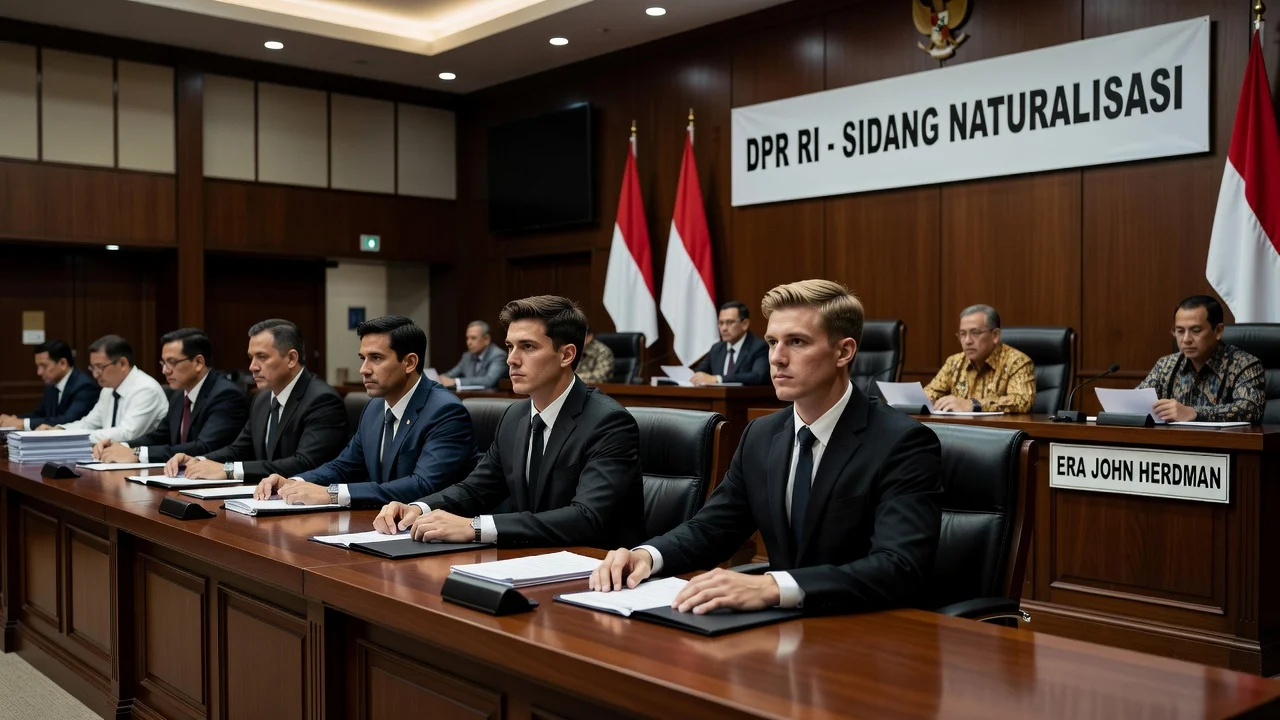Two young soccer players at an Indonesian parliamentary hearing for naturalization.