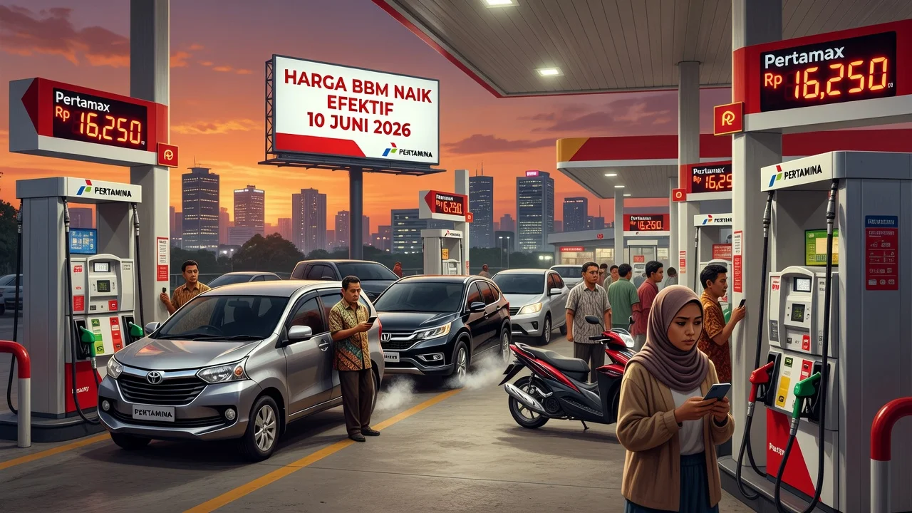 Gas station pumps displaying the increased Pertamax fuel price of Rp16,250 per liter.