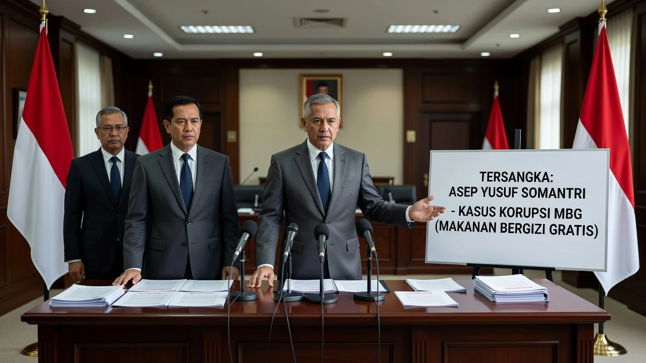 Illustration of Attorney General's Office naming Asep Yusuf Somantri as suspect in MBG corruption case.
