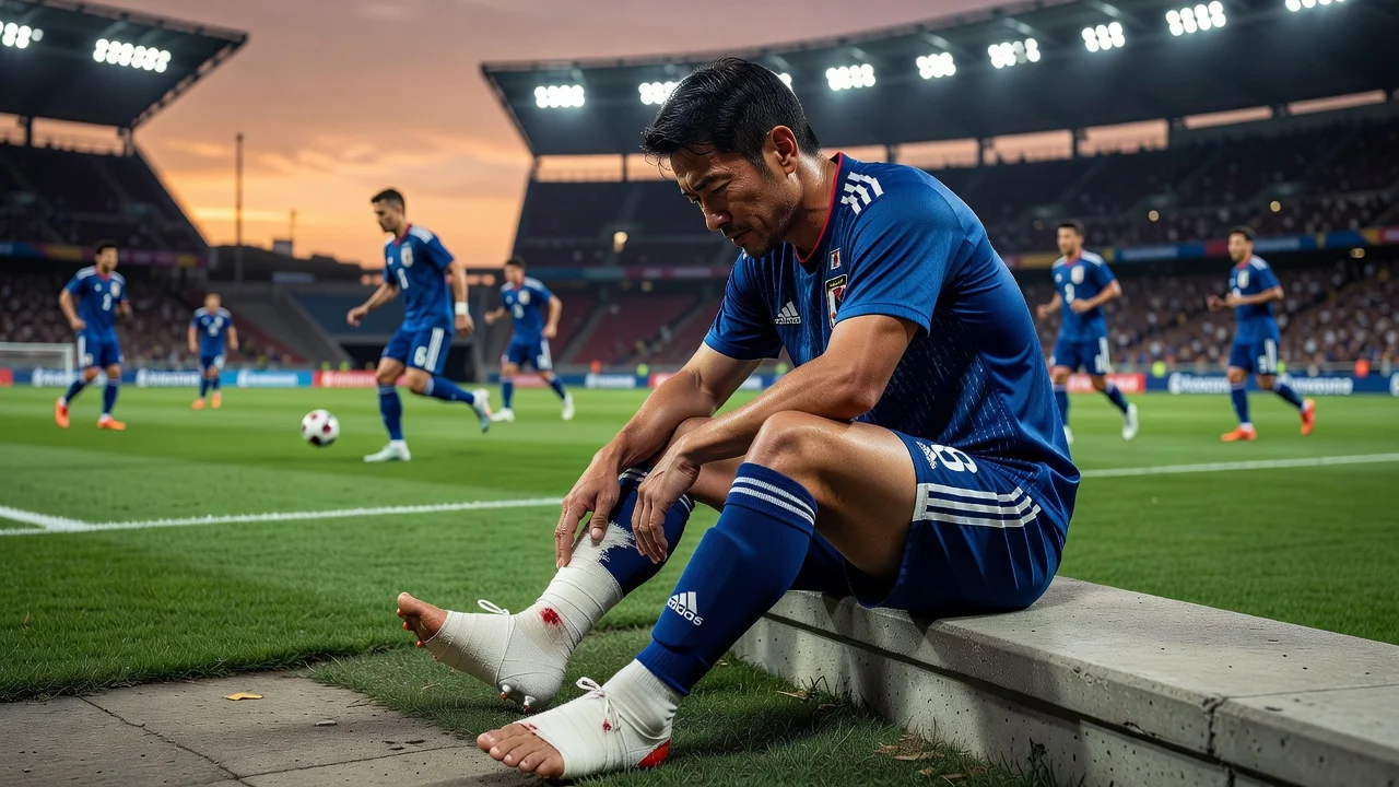 Illustration of injured Japan captain Wataru Endo leaving World Cup squad due to foot injury.