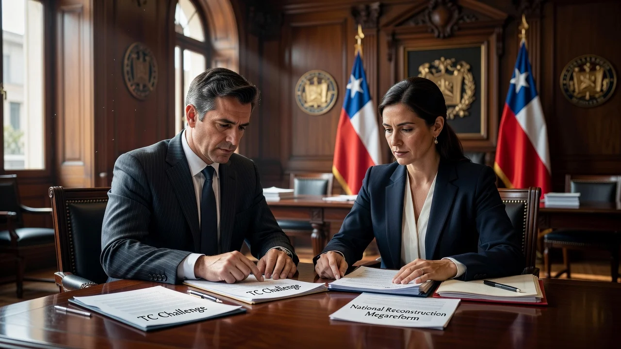 Opposition deputies reviewing documents for a constitutional challenge against the reconstruction megareform.