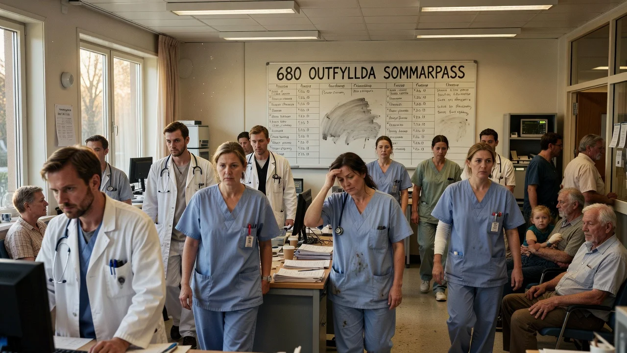 Illustration of the emergency room at Akademiska Hospital showing staffing crisis with unfilled shifts.