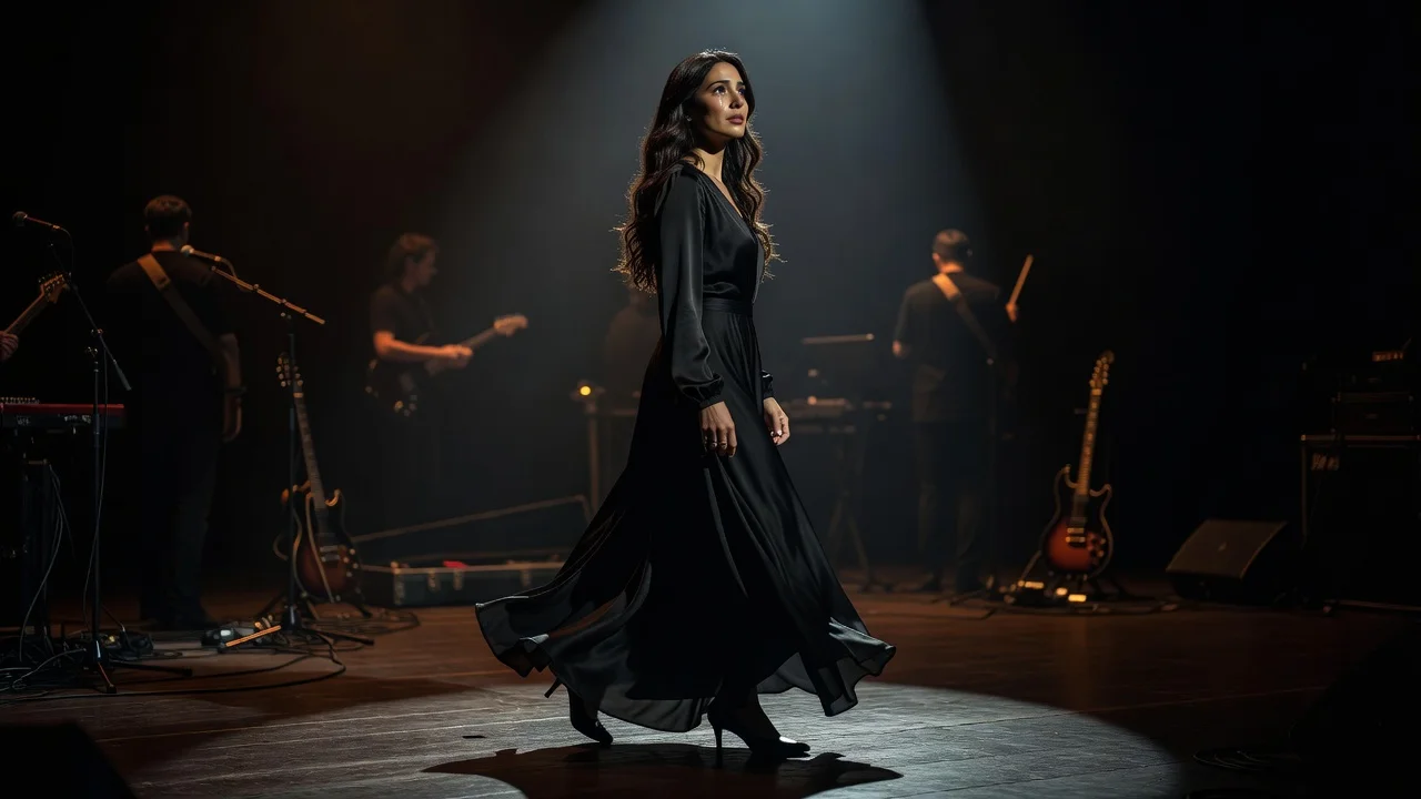 Illustration of a vocalist leaving her band on stage, symbolizing departure due to mistreatment.