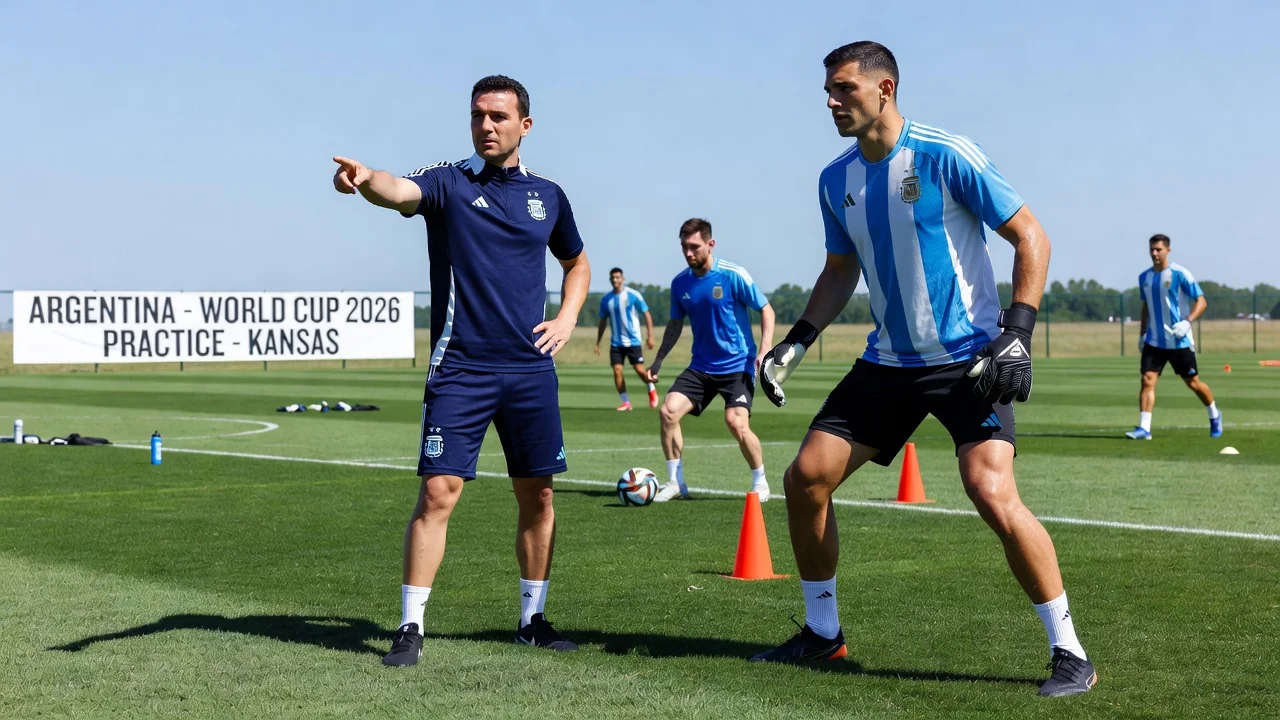 Coach Scaloni confirming goalkeeper Dibu Martínez's availability for Argentina's match against Algeria.