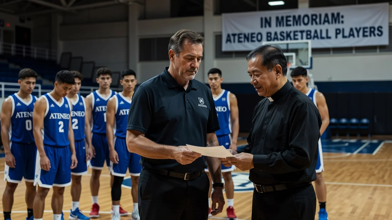 Illustration of Tab Baldwin's resignation as Ateneo basketball coach following the deaths of two players.