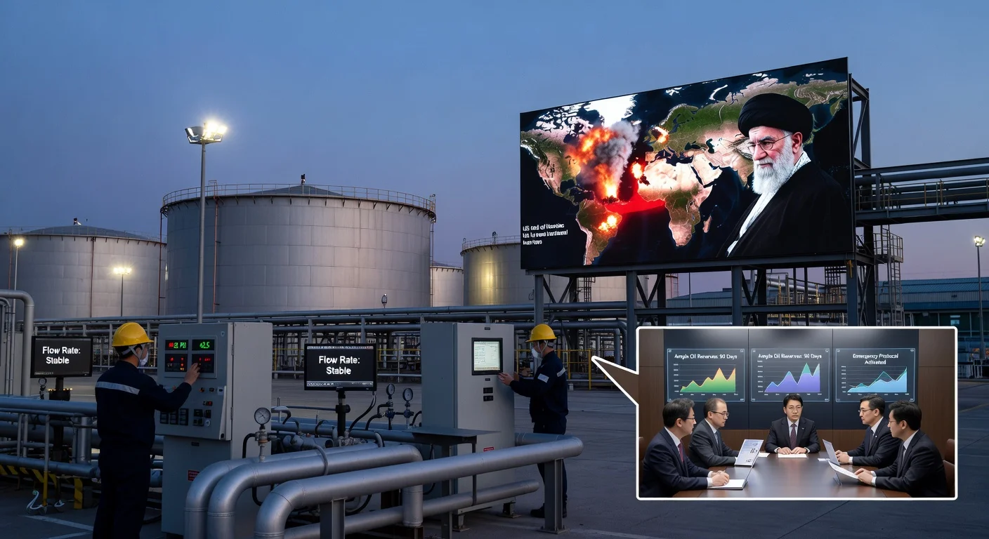 Illustration depicting South Korea's stable oil and gas supplies despite Iran crisis and Strait of Hormuz risks.