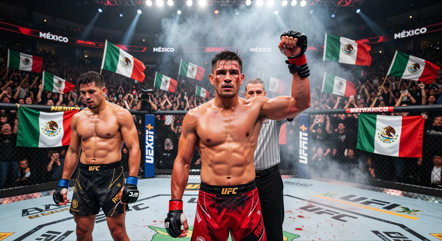 David Martinez has his hand raised in victory by the referee after defeating Marlon Vera by unanimous decision at UFC Mexico City.