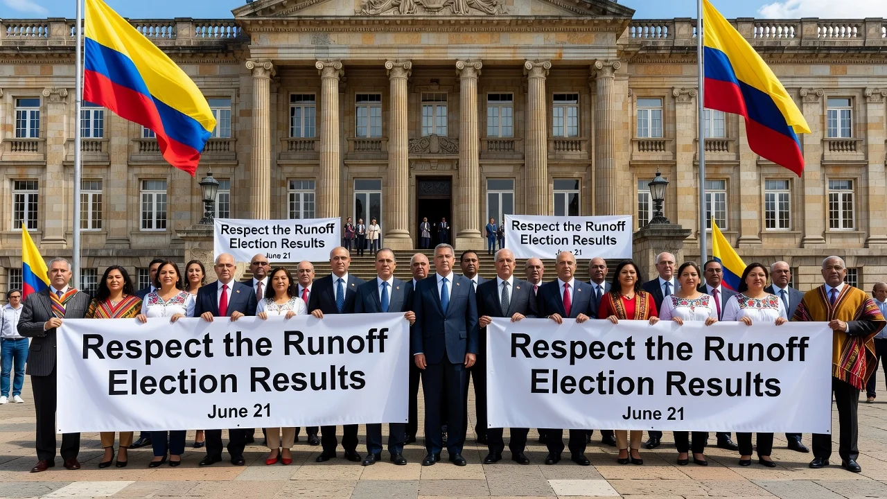 Group of officials and civil society leaders urging respect for election results at a press conference.