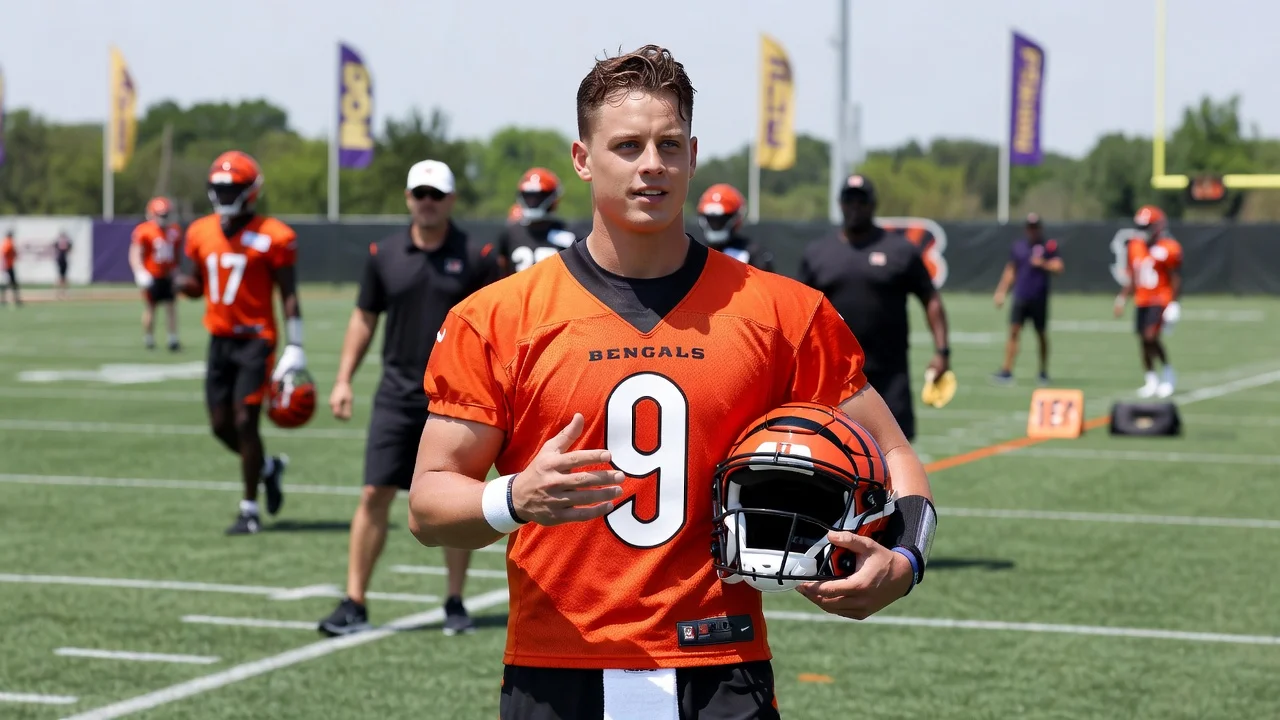 Joe Burrow at Bengals minicamp evoking his 2019 LSU championship team