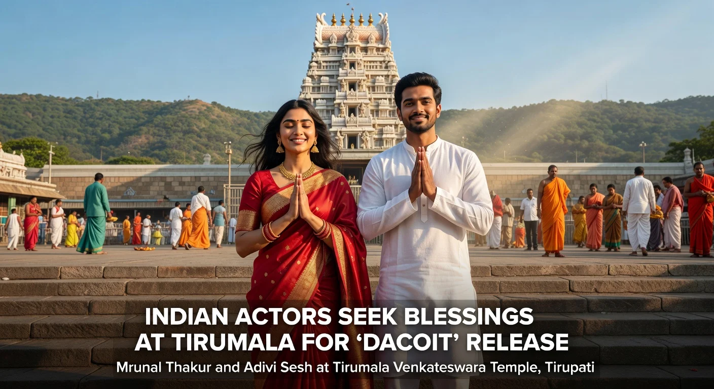 Mrunal Thakur and Adivi Sesh seek divine blessings at Tirupati's Tirumala Venkateswara Temple ahead of 'Dacoit' release.