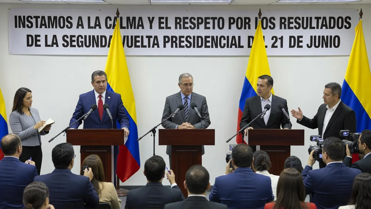 Colombian officials at a press conference calling for calm and respect for election results.