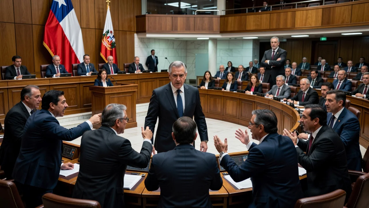 Tense political scene in Chilean congress with opposition accusing the finance minister.