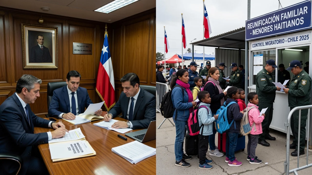 Chilean prosecutors reviewing immigration documents on Haitian minors entering via family reunification.