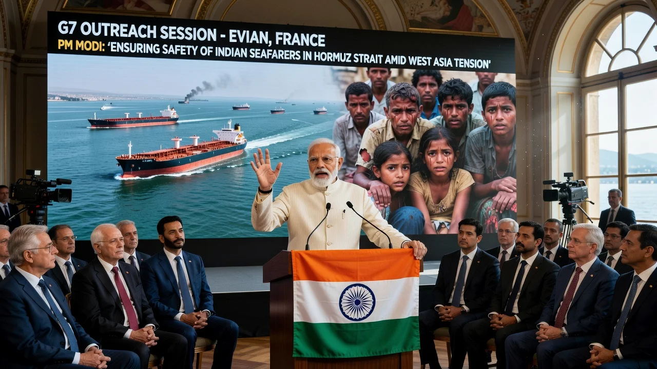 Narendra Modi addressing G7 leaders about Indian seafarers safety in Hormuz Strait