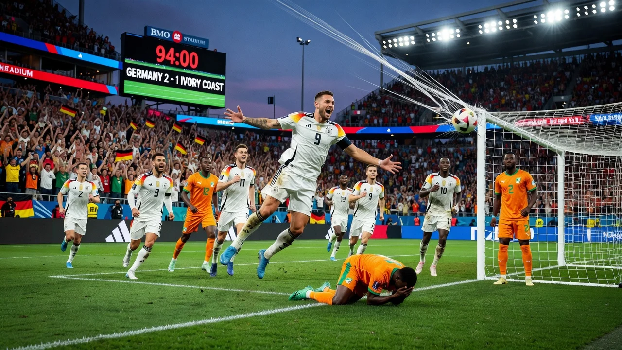Deniz Undav scores the winning goal for Germany in their 2-1 victory over Ivory Coast at the 2026 World Cup.
