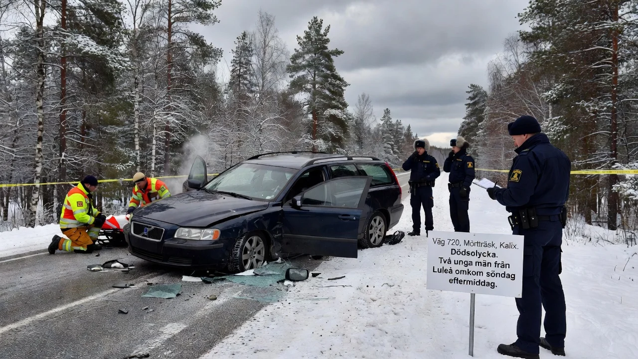 Car crash scene on rural road 720 in Kalix where two men died.