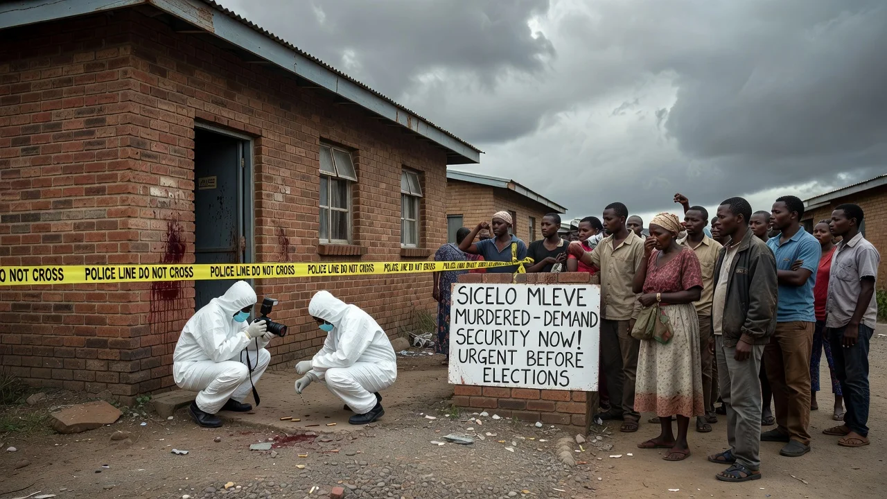 Crime scene at a township ward office with police tape after the shooting of an ANC councillor.