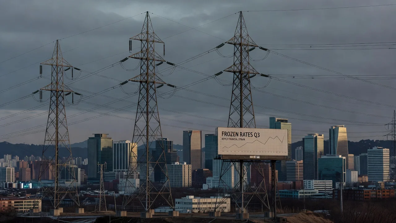 KEPCO power pylons and skyline illustrating frozen electricity rates.