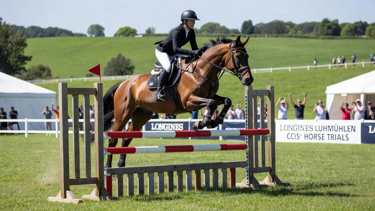 Caroline Harris and D. Day winning the showjumping at Luhmühlen Horse Trials