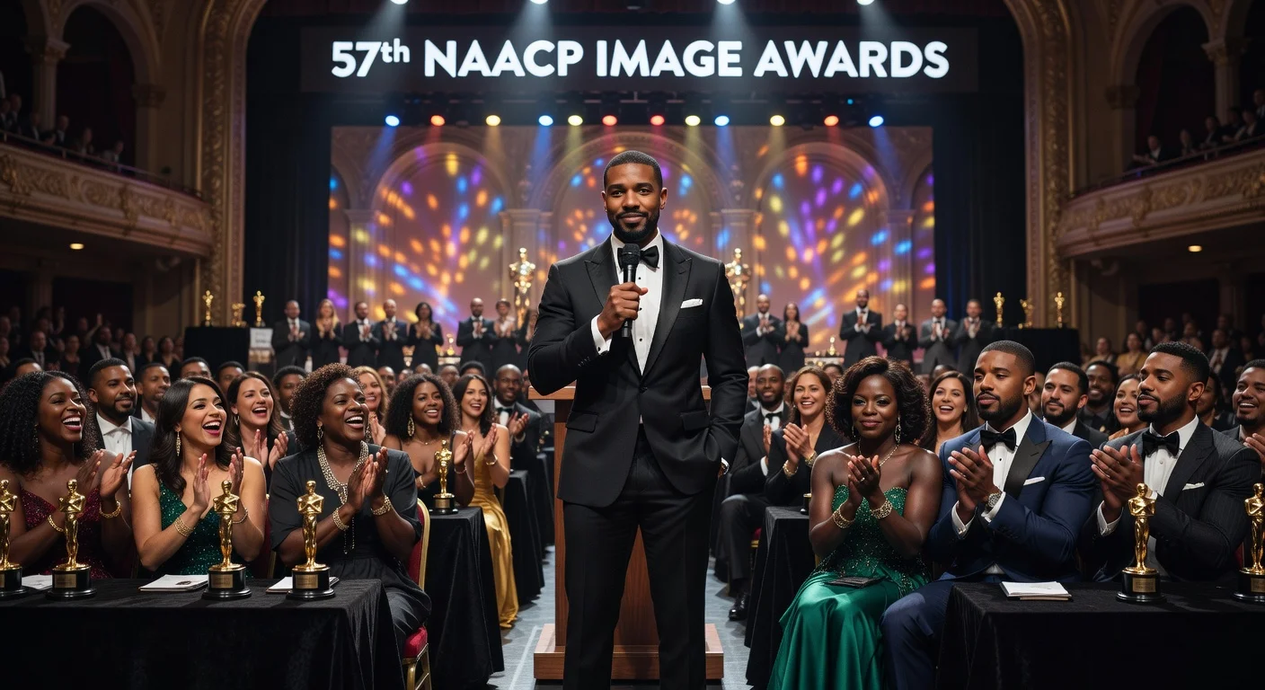 Deon Cole hosts NAACP Image Awards on stage with celebrities Viola Davis and Michael B. Jordan in the audience amid celebrations and controversy.