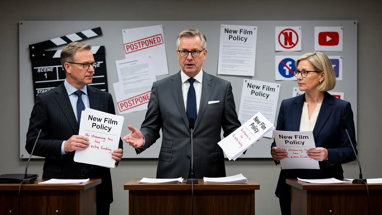 Government officials announcing new film policy at press conference