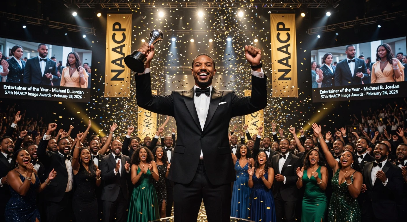 Michael B. Jordan celebrates winning Entertainer of the Year at the 57th NAACP Image Awards.