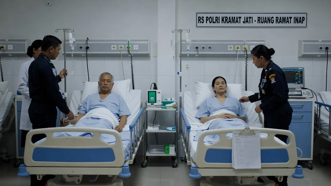 Roy Suryo and Dr. Tifa receiving medical treatment at RS Polri Kramat Jati hospital.