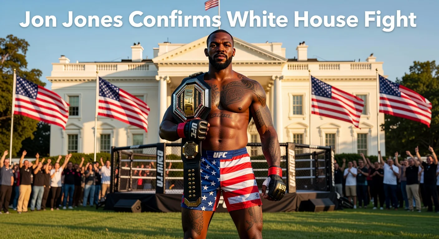 UFC champion Jon Jones poses confidently with belt in front of White House, illustrating his confirmed negotiations for historic fight.