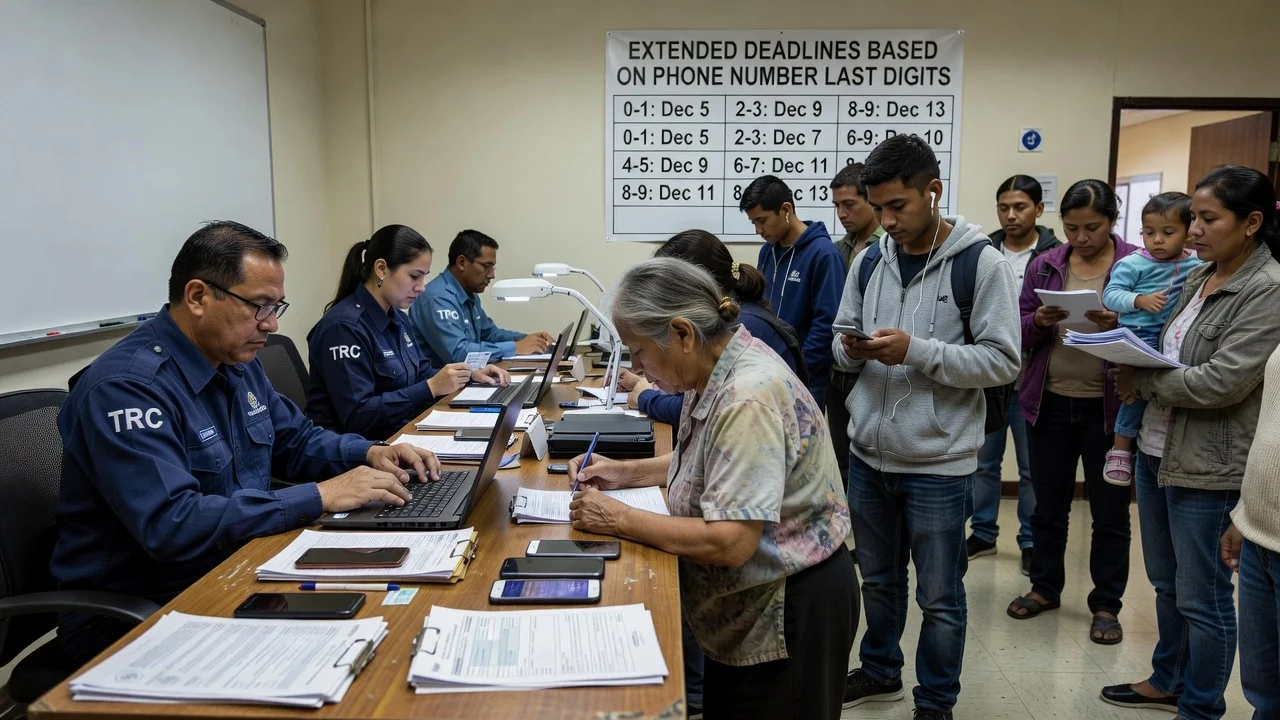 Citizens registering mobile phones with the regulatory commission for the extended December deadline.